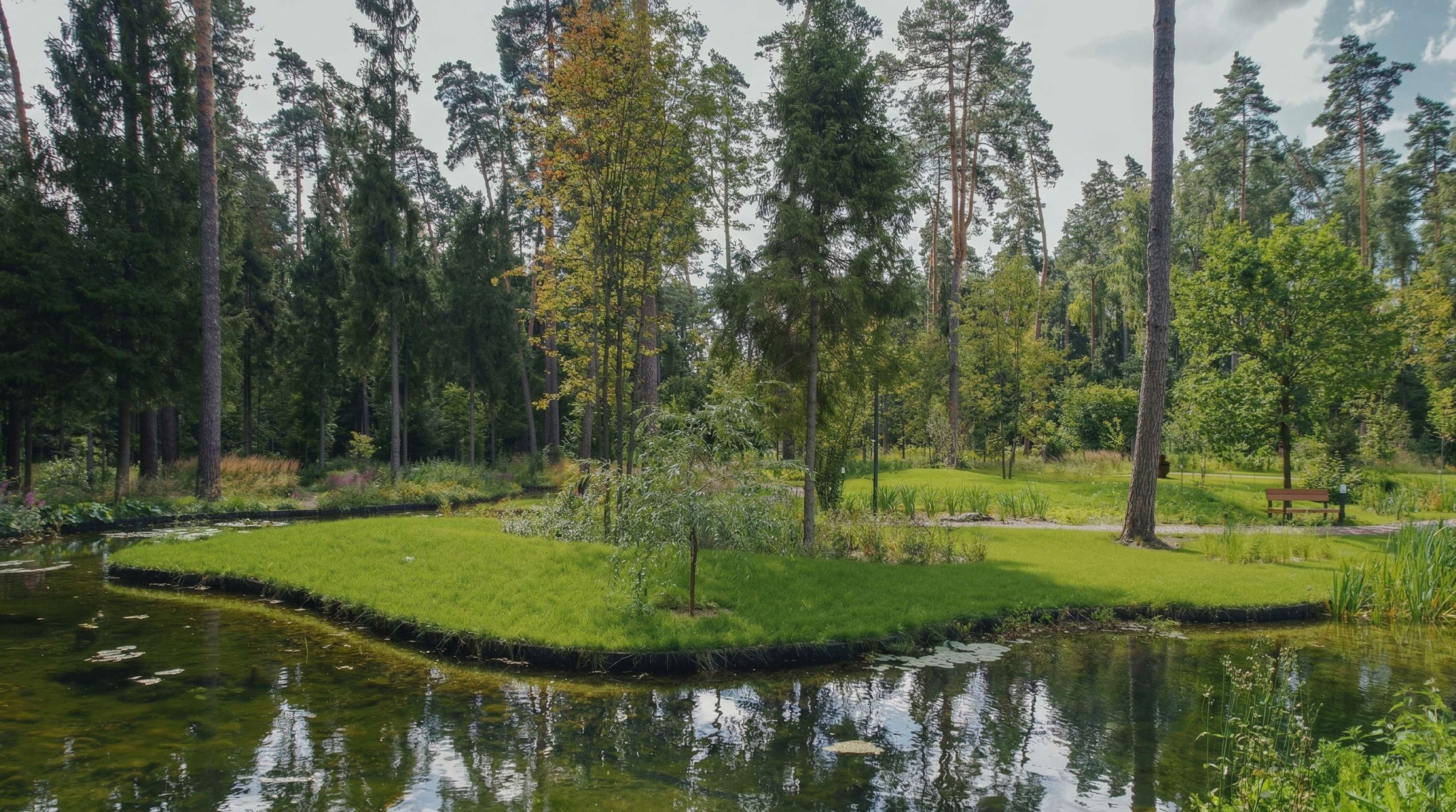 Лесной водоём с зелёными берегами